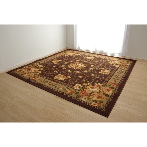 5418979 ナイロン 花柄 簡易カーペット 撥水キャンベル ブラウン 江戸間10畳 352440cm メーカー直送