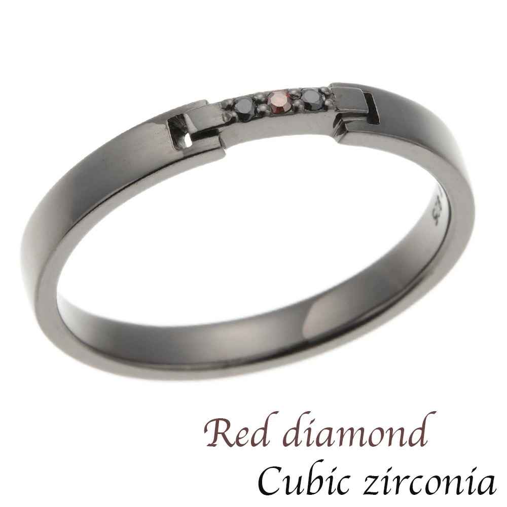 リング メンズ レッドダイアモンド ブラックキュービックジルコニア シルバー925製 ハート 四つ葉