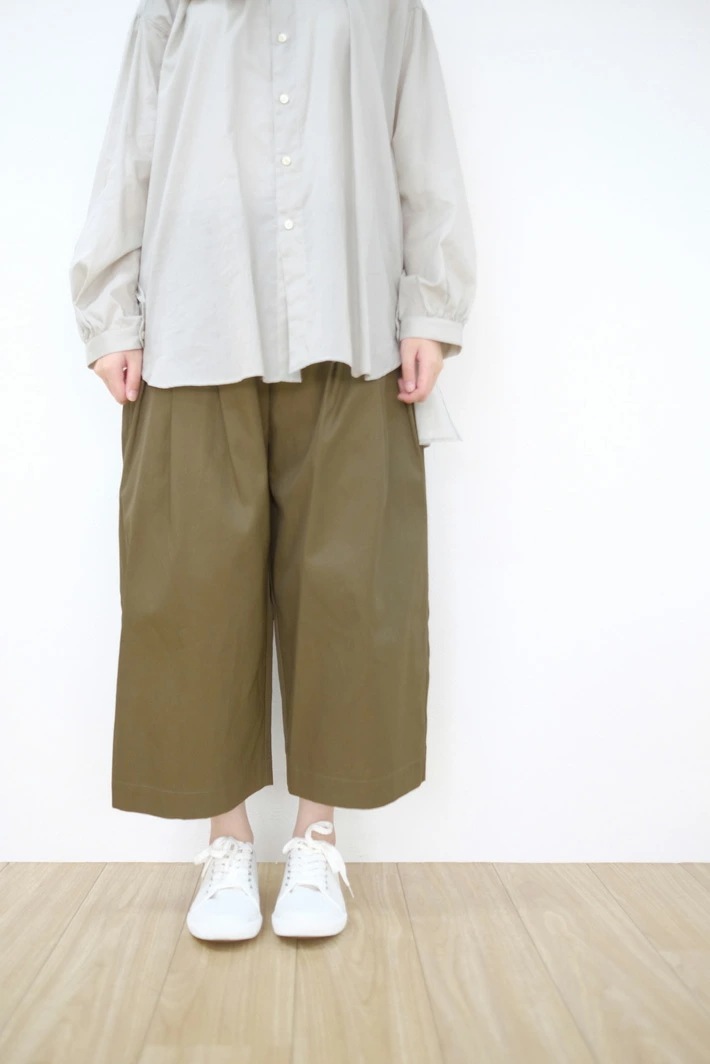 STAMP AND DIARY ウエストタックワイドパンツ 82cm丈 (khaki) 1