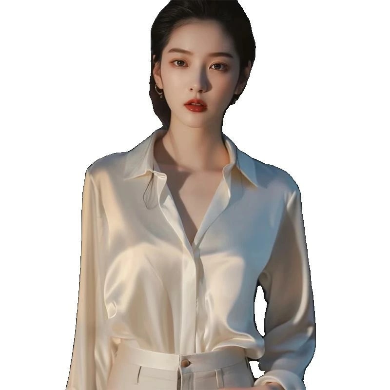 サテン ブラウス 光沢 レディース レトロ アセテート 大きいサイズ 襟付き とろみ トップス 長袖 シャツ オフィス 通勤 シンプル きれいめ エレガント 白 シャンパン 8,109円