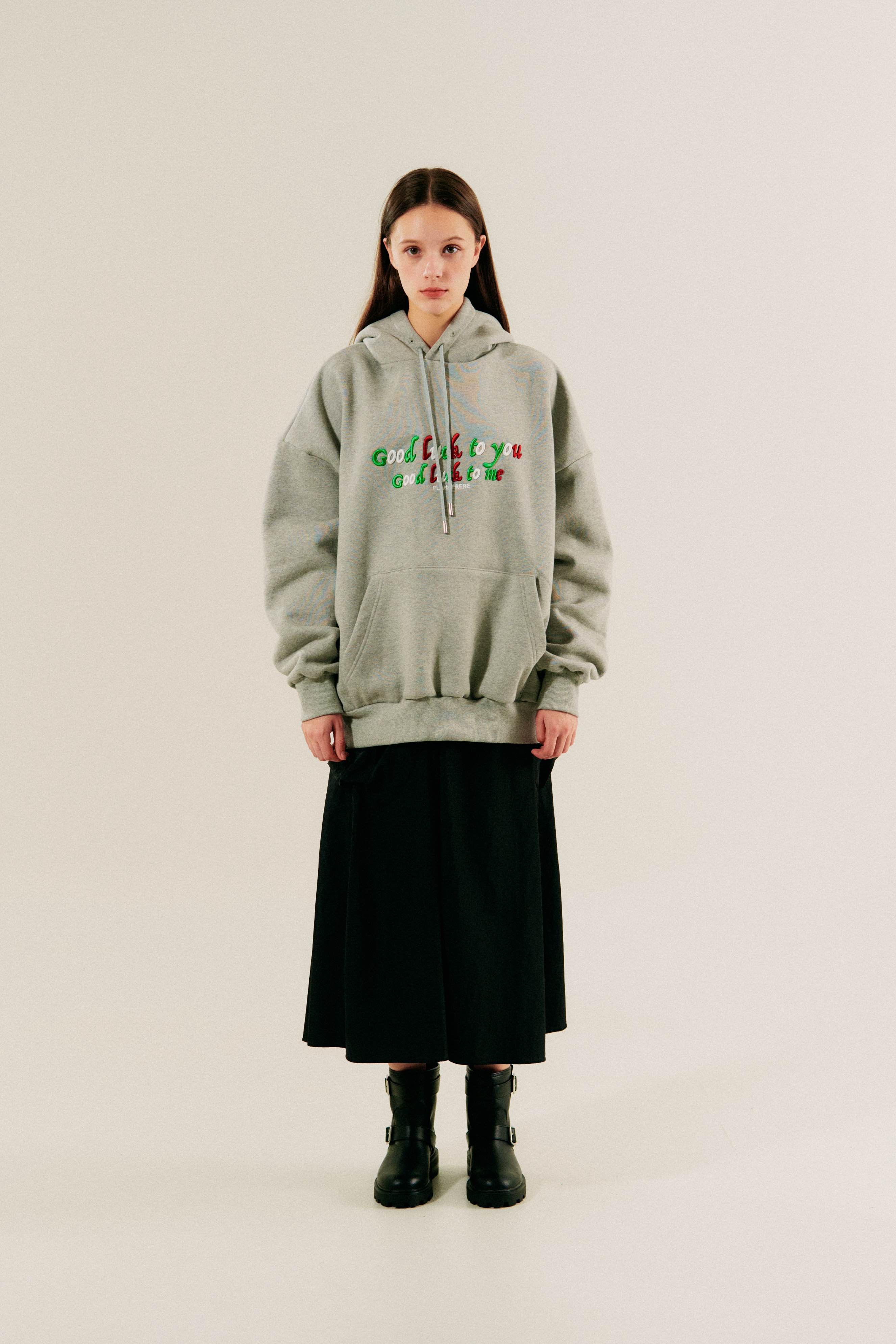 ロゴ 長袖 刺繍 パーカー [グレー]