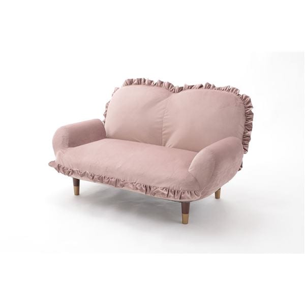 大人かわいいヒジツキ脚付ローソファ 2人掛け ピンク 背もたれ14段階リクライニング 日本製