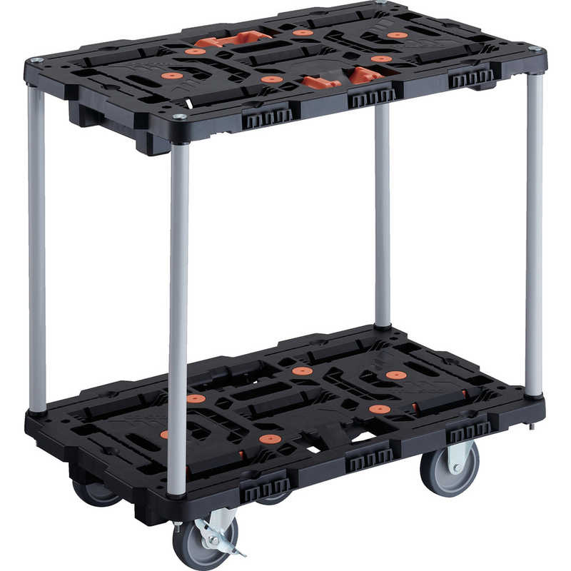 トラスコ中山　TRUSCO連結式樹脂製2段台車ビートル700X450自在3輪内2輪ストッパー付とめたろう付ハンドルなし 　BT720J3S2E100T