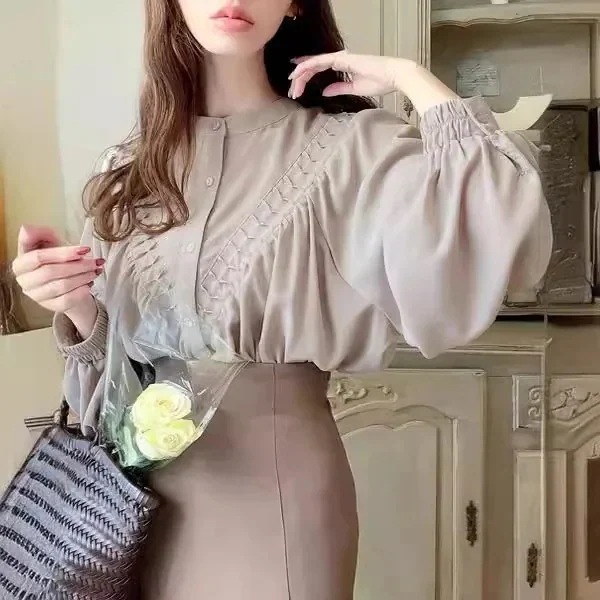 使えるシフォンブラウス ブラウス 日韓 新作 エレガントL 通勤 着痩 トップスブラウスtシャツメガ割ブラウス スイートゆったり シャツ ランタン袖 シフォンワイシャツ 百掛け レディース