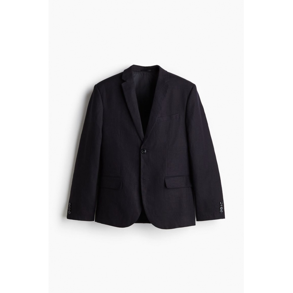 H&M リネンジャケットスリムフィットネイビーブルー