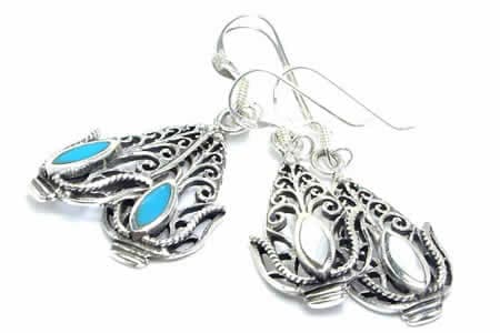 インディアストーンフックピアス 1ペア 両耳 シルバー925 揺れる ターコイズ ホワイトシェル トルコ石 貝殻 アジアン エスニック 男性 女性 高級 本物の銀 ギフト pd046xxxxxxxx