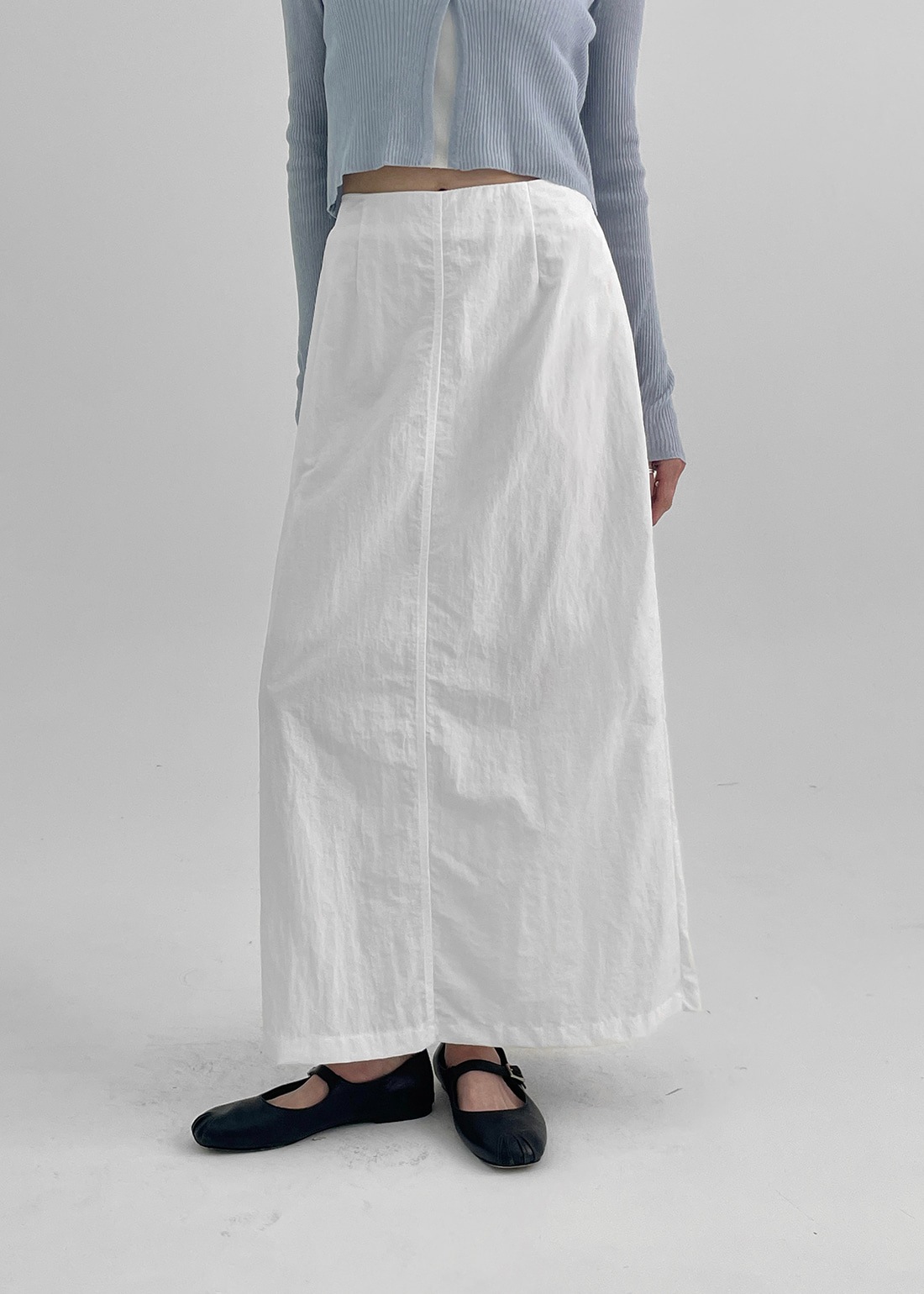 クエションリアバンディングスリットナイロンロングスカート