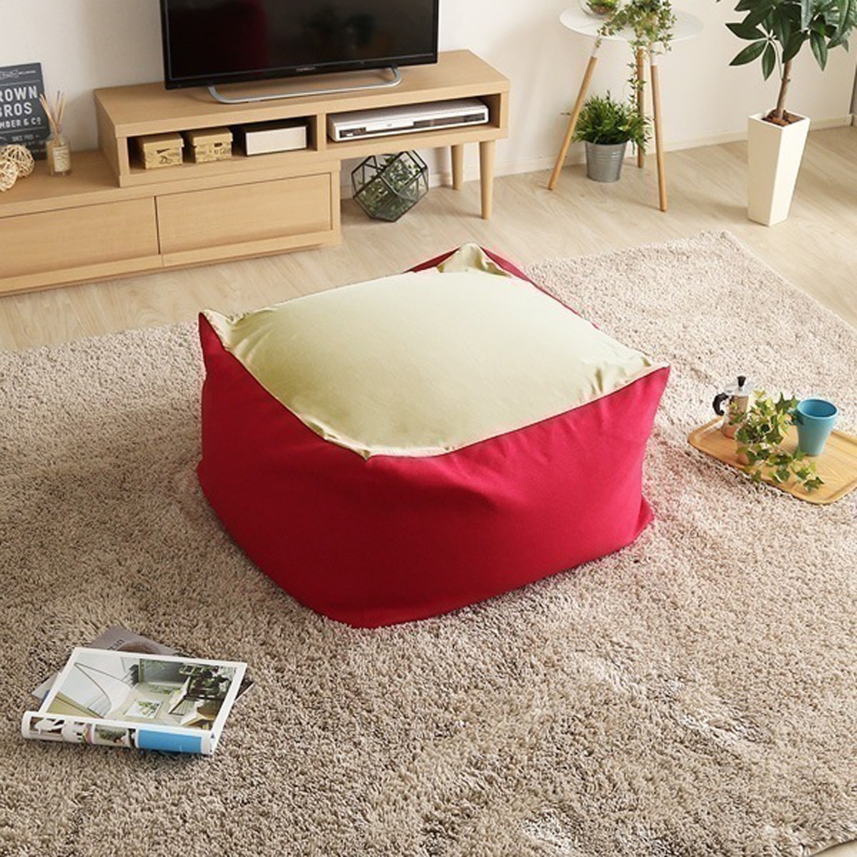 新配合でヘタリにくい キューブ型ビーズクッション ライトカラー Guimauve Neo