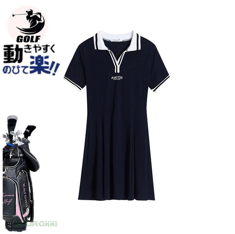 ゴルフウェア レディース ゴルフ ドレス ワンピース 丈長め ゴルフ スカート 半袖ワンピース 春 夏 新作 立体裁断2505gfop07