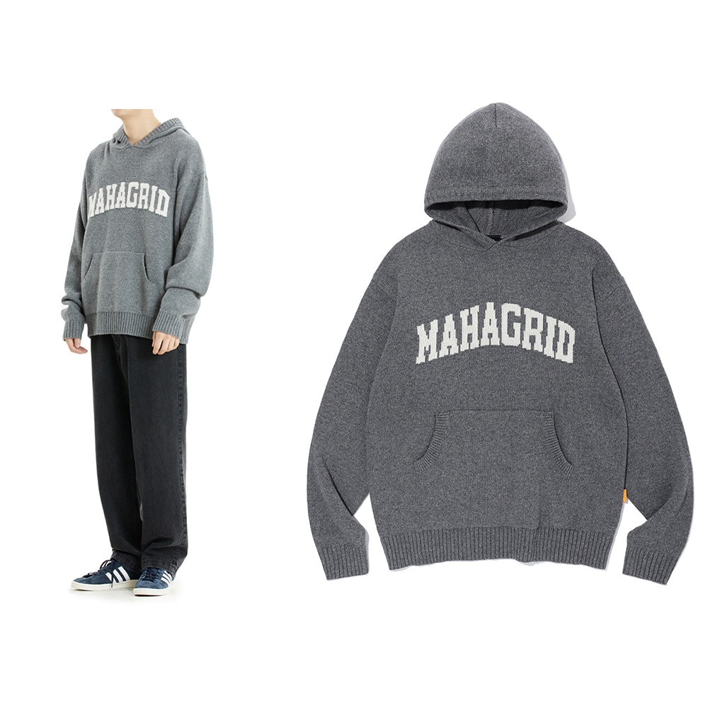 StrayKids着用/ヴァルシティロゴニットフード_grey/韓国ストリートファッション 大学生ファッション 韓国の人気ブランド 男女兼用