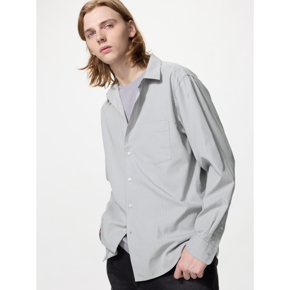 UNIQLO ブロードクロスシャツ (レギュラーカラー) ストライプ B