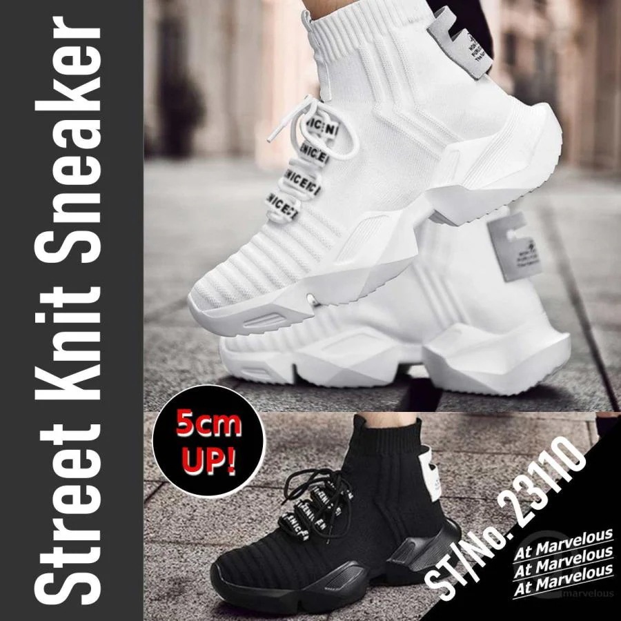【急速出荷】ハイカット ニット スニーカー メンズ ストリートファッション ブランド シークレット シューズ 身長up 靴