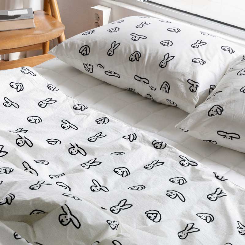 冷感 アレルギー防止 薄綿入 布団枕セット - バニーバニー