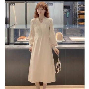 【1つ買うと10つ無料】秋と冬にはゆるいセーターのスカート秋と老人で海が還元されvネックニットドレス