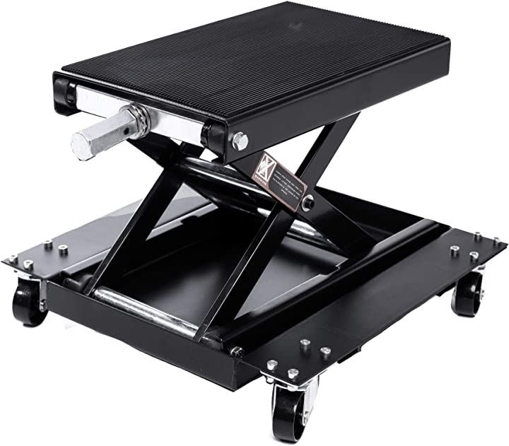 耐荷重500kg バイクジャッキ バイクリフト リフトドーリー ゴムマット付 キャスター付き( ブラック)