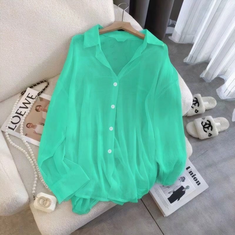 【1つ買うと10つ無料】2025夏の長袖シルクシルクシルクシャツ気質ドレッシング女性のゆるいカーディガンシンジャケット