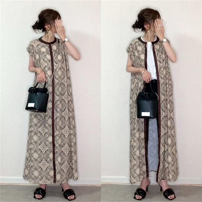 ワンピース レディース きれいめ マキシ丈 ロングワンピース 春夏 カーディガン ゆったり ノースリーブ 美シルエット 花柄 着痩せ ゆったり かわいい 大人可愛い きれいめ シンプル デート