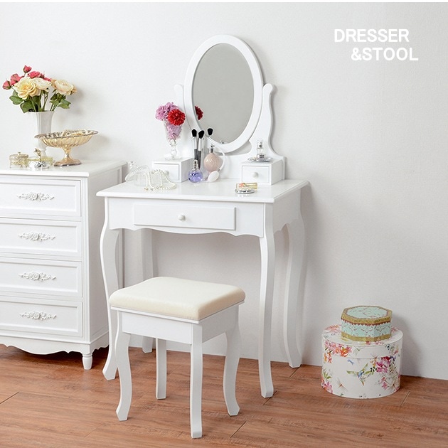 ドレッサー + スツールセット 幅70cm ミラー角度調節 クラシカル 引き出し 17,493円