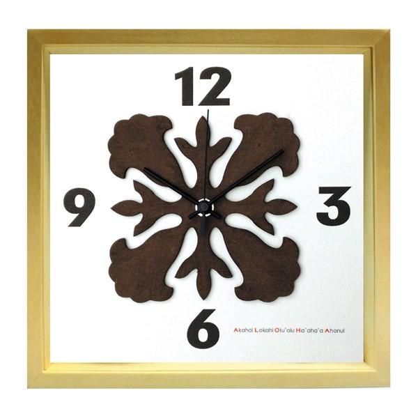 壁掛け時計 アートパネル おしゃれ ハワイアンキルト 南国リゾート エンジェルトランペット かわいい 木枠 ウォールクロック