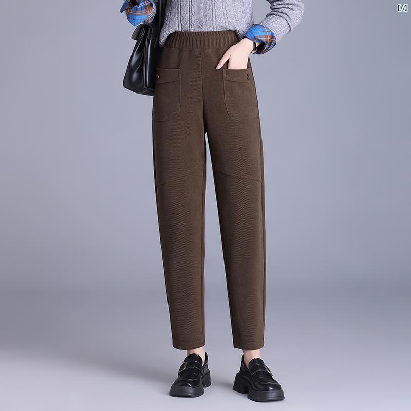 レディースパンツ ウエスト ゴム 九分丈 秋 ママ 服 ハイウエストたり カジュアル パンツ