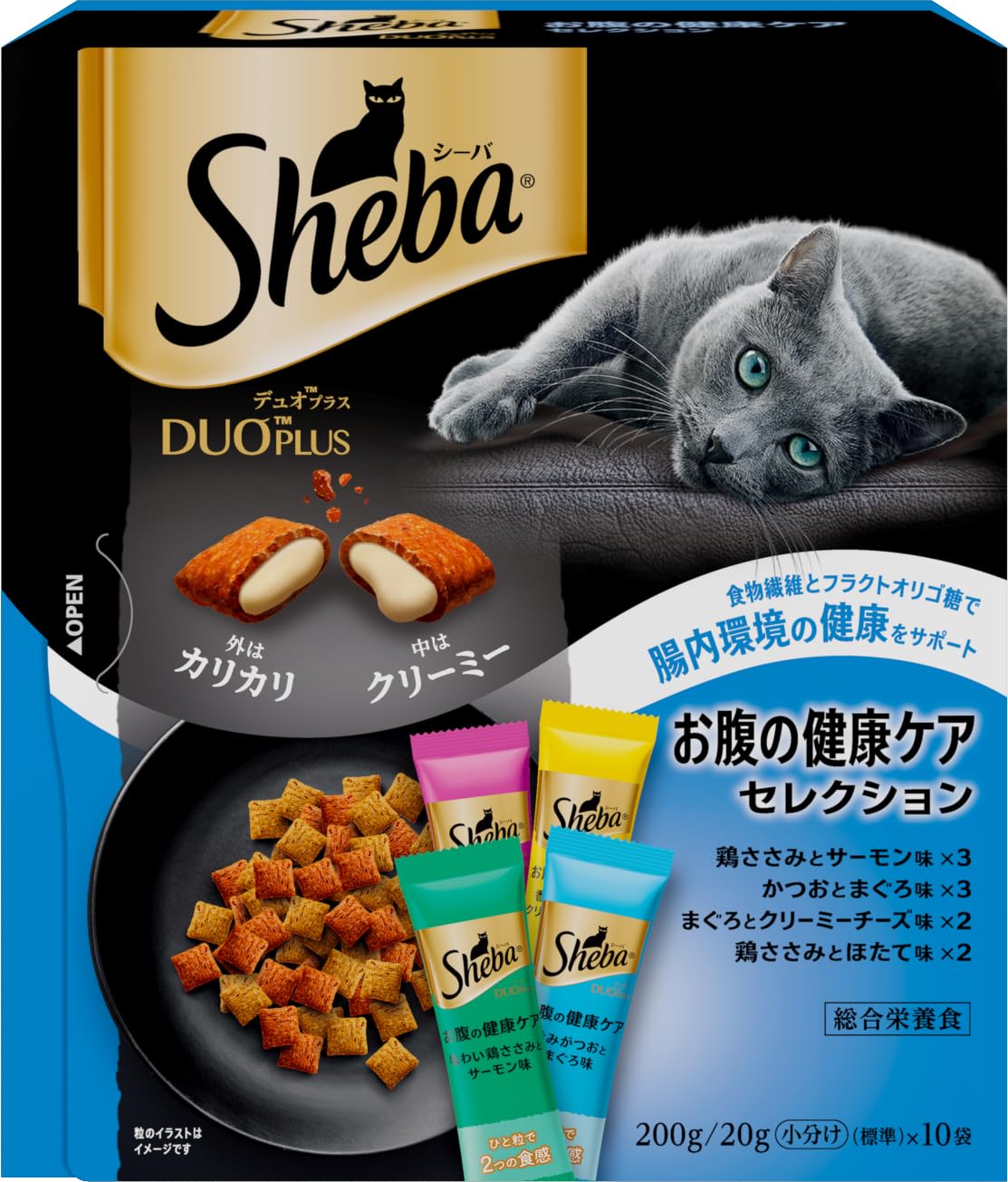 シーバ デュオ プラス 成猫用 お腹の健康ケアセレクション 200g(20g×10袋)×12箱 ドライフード おやつ カリカリ 総合栄養食 腸内環境の健康維持をサポート キャットフード 猫 Sheba