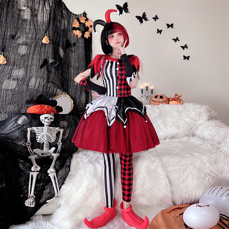 ハロウィンコスムコスプレピエロスーツサーカスマジックショーリトルウィッチステージ衣装
