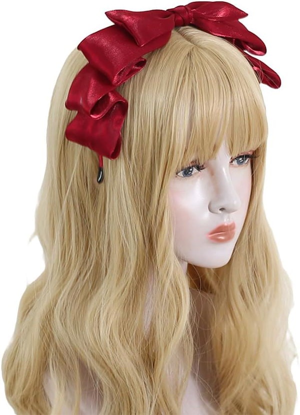 【新品未使用】リボンカチューシャ　レッド　ヘッドドレス　メイド　ロリータ 赤 レッド リボンカチューシャ ヘッドドレス メイド ロリータ