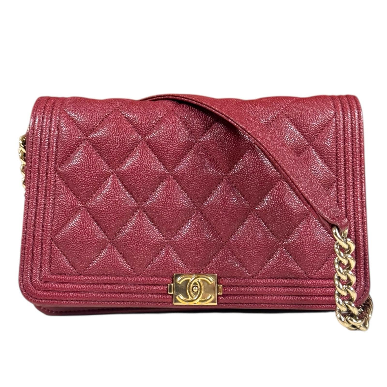 シャネル ボーイシャネル ショルダーバッグ キャビアスキン レッド CHANEL 中古