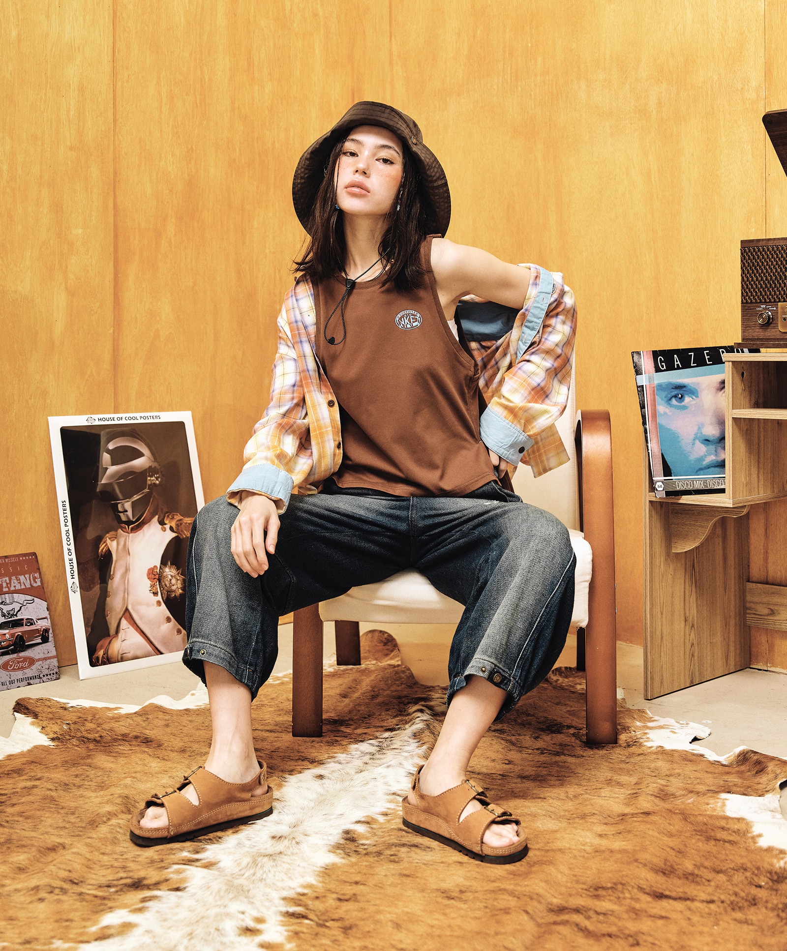 NKFT LAYERED SLIT SLEEVELESS_WOMEN [BROWN]