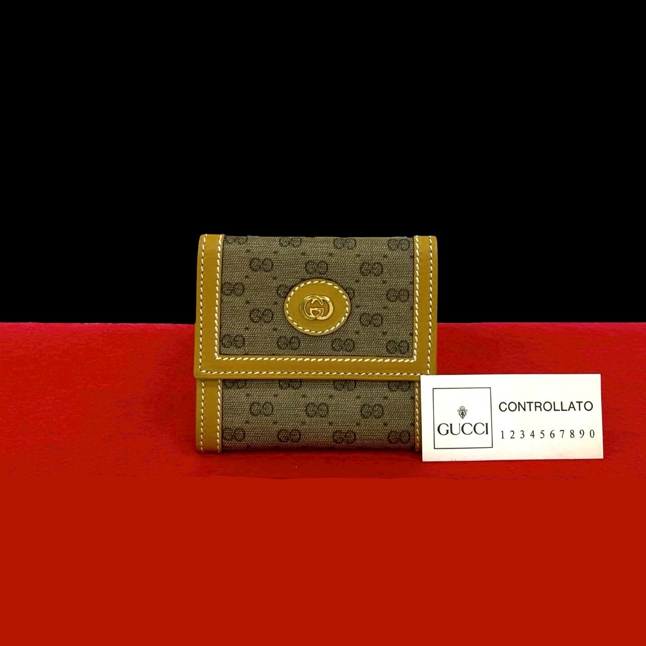 ヴィンテージ マイクロGG ロゴ 金具コインケース レザー PVC ブラウン 25748