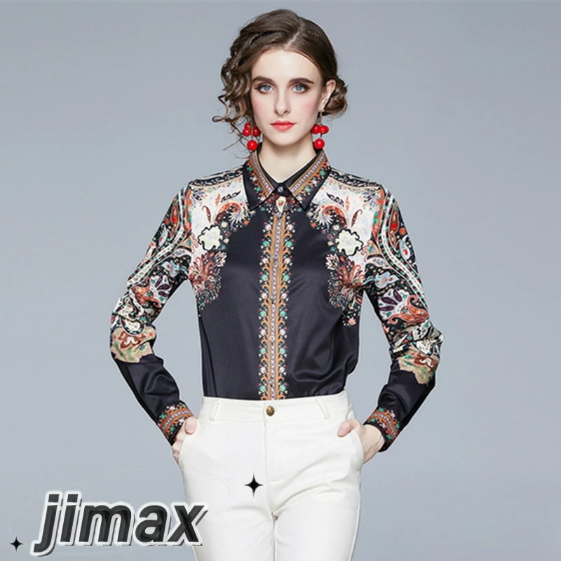 シフォン ブラウス フォーマル 花柄シャツ 華やか レディース 秋 冬 秋冬 スーツ インナー ブラウス ボタンダウン プリント オフィス 長袖 とろみ エレガント トップス スリム 通勤 カジュアル 10,371円