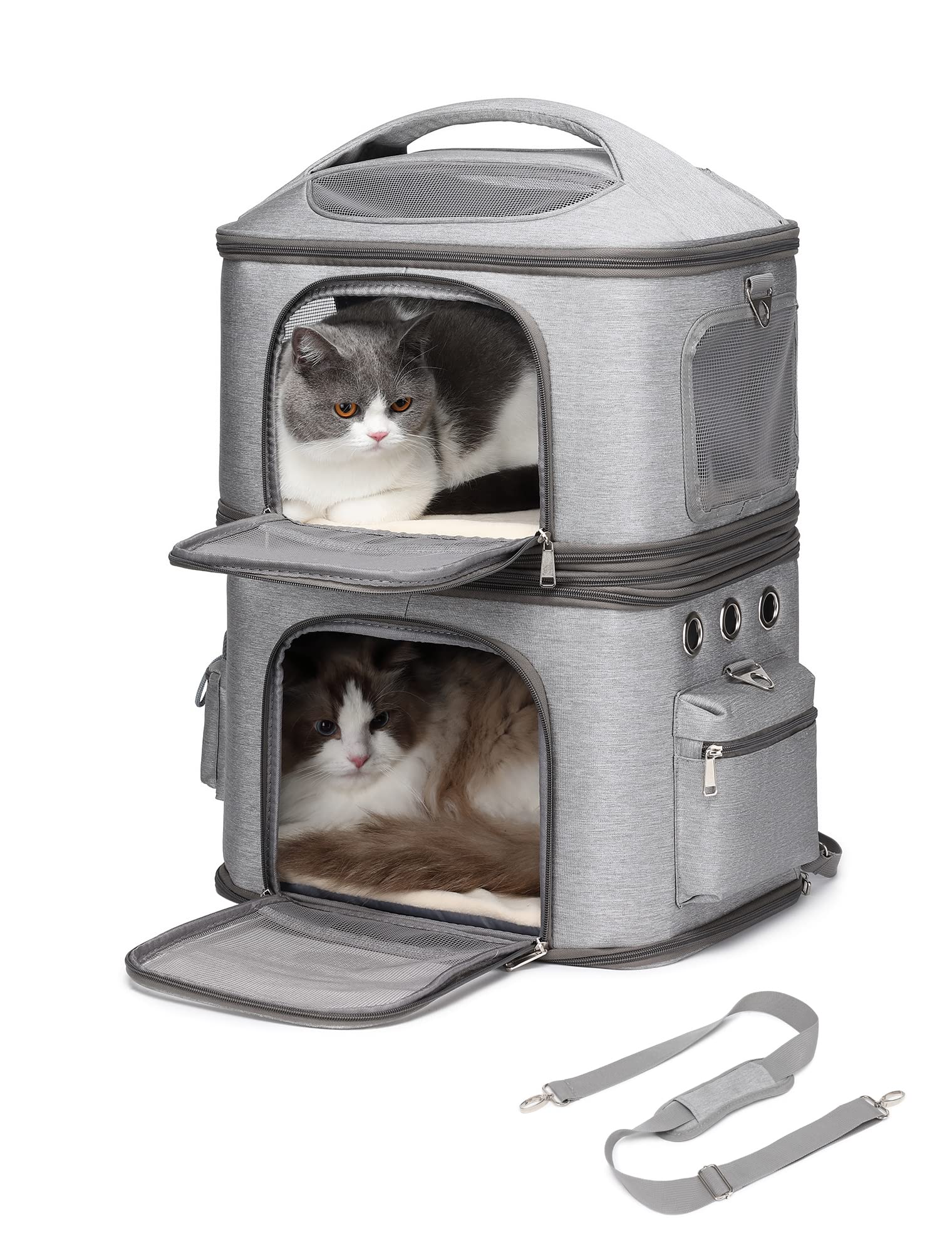 CHINSUKIDA 猫 2匹 リュック 分離可 キャリー 2層 ペット キャリーバッグ 小型犬 ソフトクレート 折りたたみ可 マット付き 2way 通院用 (グレー) 8,463円