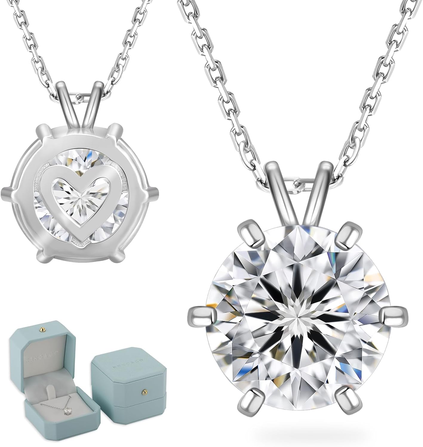 モアサナイトレディースネックレスシルバー925一粒ダイヤネックレスペンダントトップ 6本爪0.5/1/2/3ct金属アレルギー対応ホワイトゴールドメッキ長さ調節可能