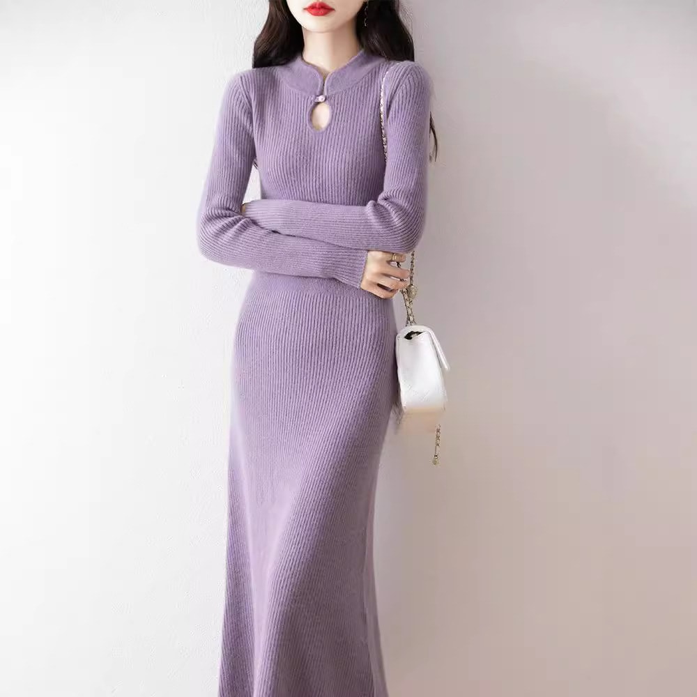 との女性のための風バックルピュアウールスカート国民風ニットドレススリムロングスリムボトムスカート