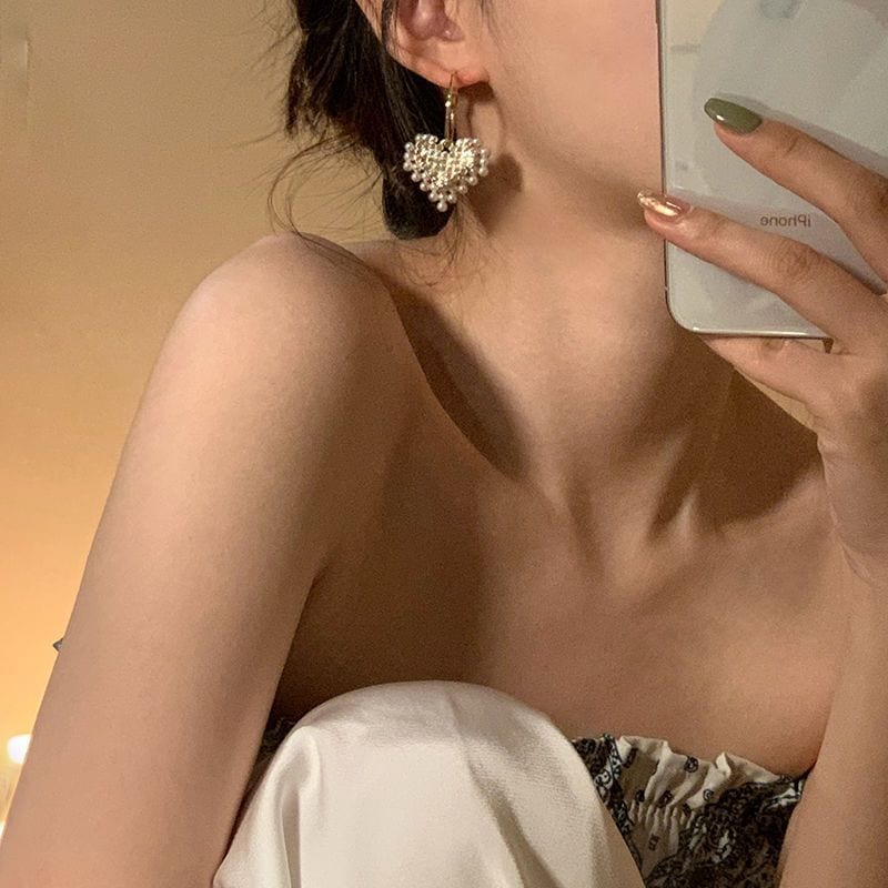 冬のピアス インズパールハートイヤリング2025年新韓国ファッション冷淡風イヤリング