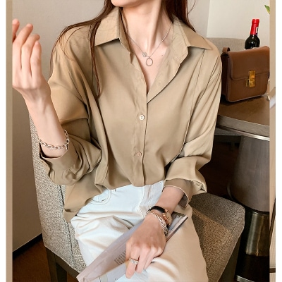 トップス シャツ ブラウス ロング丈 袖あり 長袖 襟付き スリム 前開き 2way かっこいい 大人女子 ラフ マニッシュ ボーイッシュ フォーマル 無地 春 夏 個性的 カーキ ブルー ホワイト 5,638円