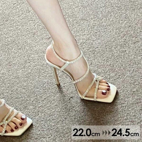 ストラップサンダル ピンヒール キラキラ サンダル ハイヒール ヒールサンダル レディース スクエアトウ かかとあり 夏 ベルト 靴 女性 大人 美脚 シューズ dj050n1n1