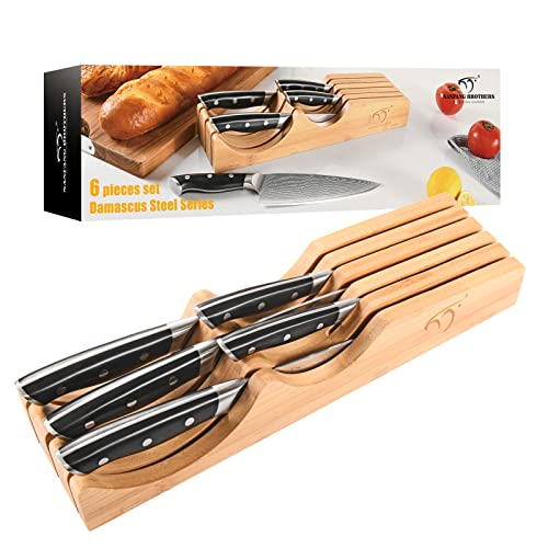 Nanfang Brothers 6点包丁セット VG10鋼 ダマスカス鋼 【三徳包丁パン切り 万能包丁 牛刀包丁 果物ナイフ】 包丁スタンド付き 切れ味良い 食洗機対応 野菜切り 肉切り 魚切り 多