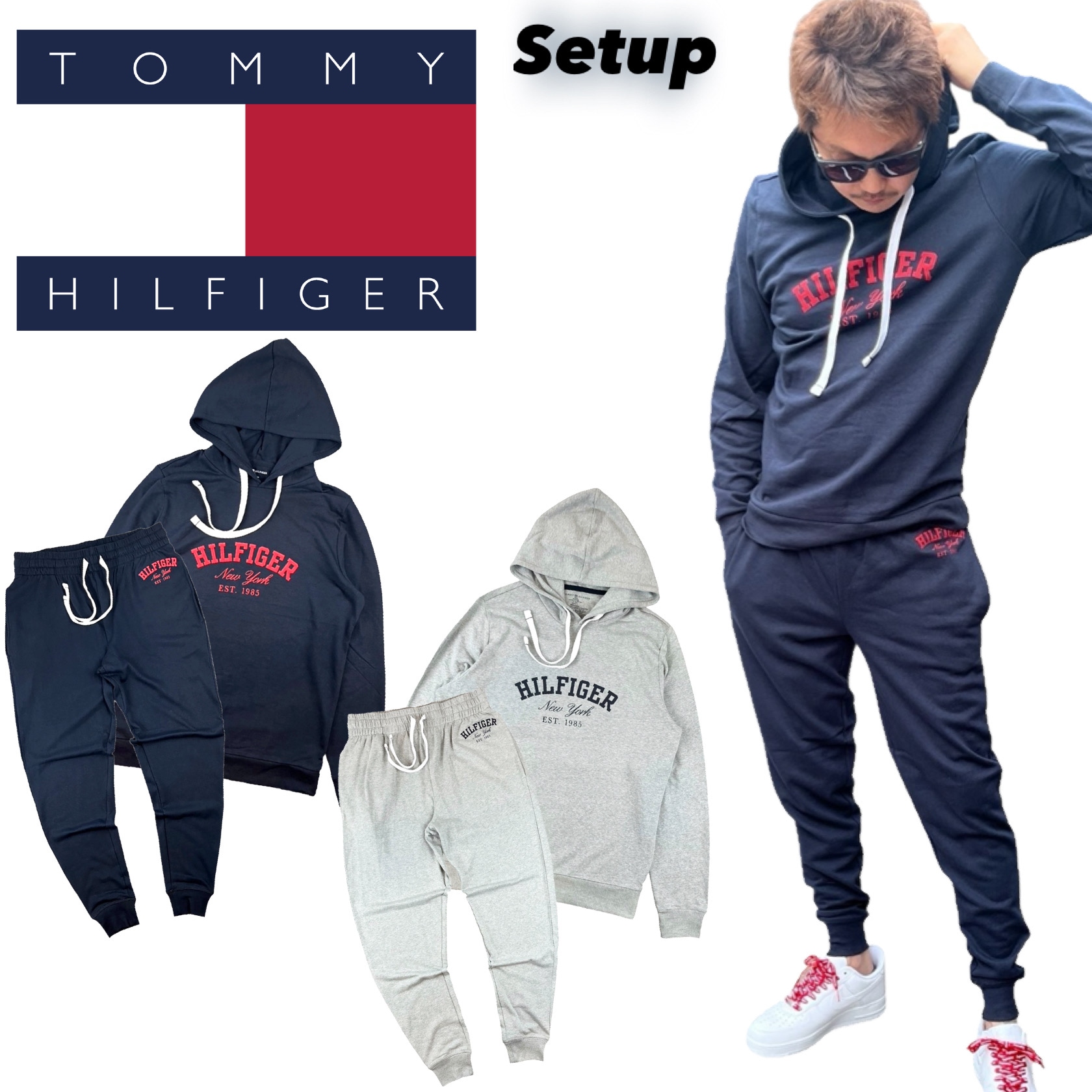 トミーヒルフィガー TOMMY HILFIGER セットアップ 上下 パーカー 09T4449/09T4451 長袖 ボトムス 長袖 スウェット メンズ ジョガーパンツ 部屋着 2点 8,462円