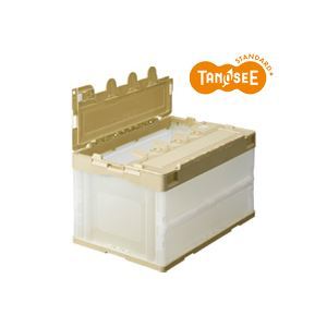 （まとめ）TANOSEE 折りたたみコンテナ 40L 透明 フタ付 10台