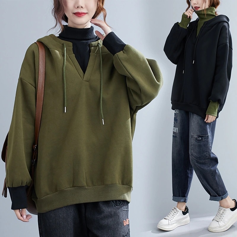 大きいサイズレディースプルパーカーレイヤードバイカラー裏起毛LL3L4L5L6L 5,518円