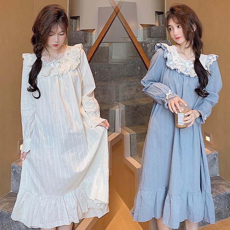 ネグリジェ パジャマ レディース ルームウエア ワンピース 春夏 レース お姫様 長袖 可愛い 部屋 トラスト