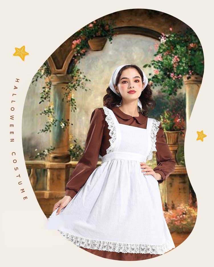 ハロウィン コスプレ 仮装 伝統民族 メイド服 ビール祭り衣装 カジュアル 気質優雅 欧米風 セット ワンピース 女性 ロング丈 レディース 女性用 アリス風 田園 農園 写真 かわいい 衣装 コスチ