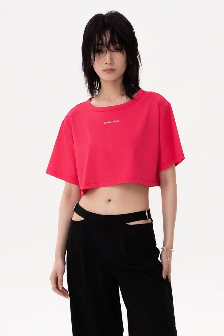 レディース ファッション 半袖 小文字 ロゴ 半袖 ハイツイスト クロップ Tシャツ 個性的 トップス Tシャツ ミニ ミニ丈 ショート ショート丈 袖あり 半袖 かわいい シンプル カジュアル