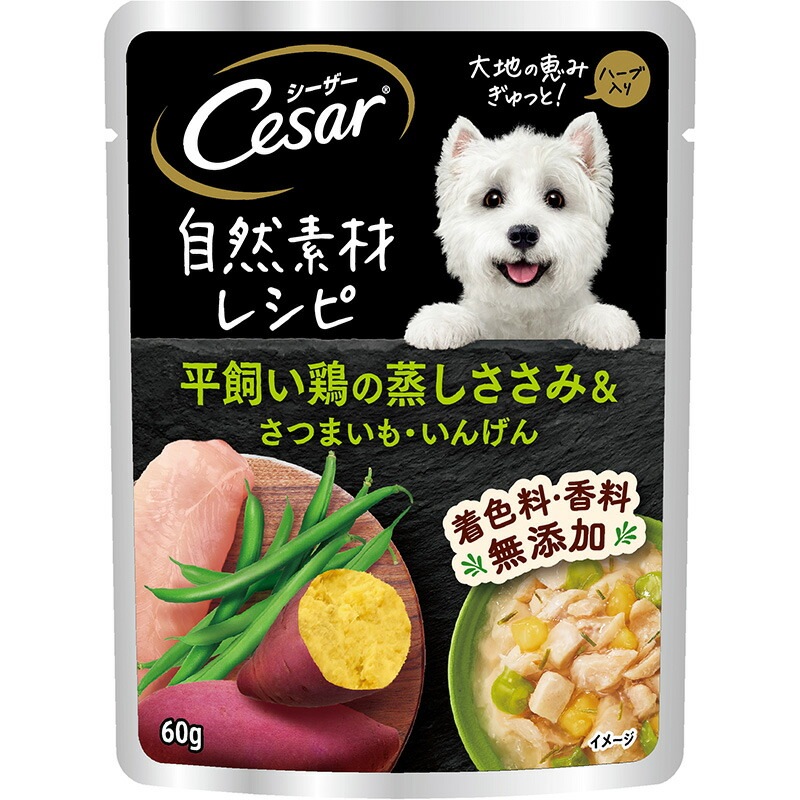 （まとめ買い）マース シーザー 自然素材レシピ 平飼い鶏の蒸しささみ＆さつまいも/いんげん 60ｇ 犬用フード [x36]