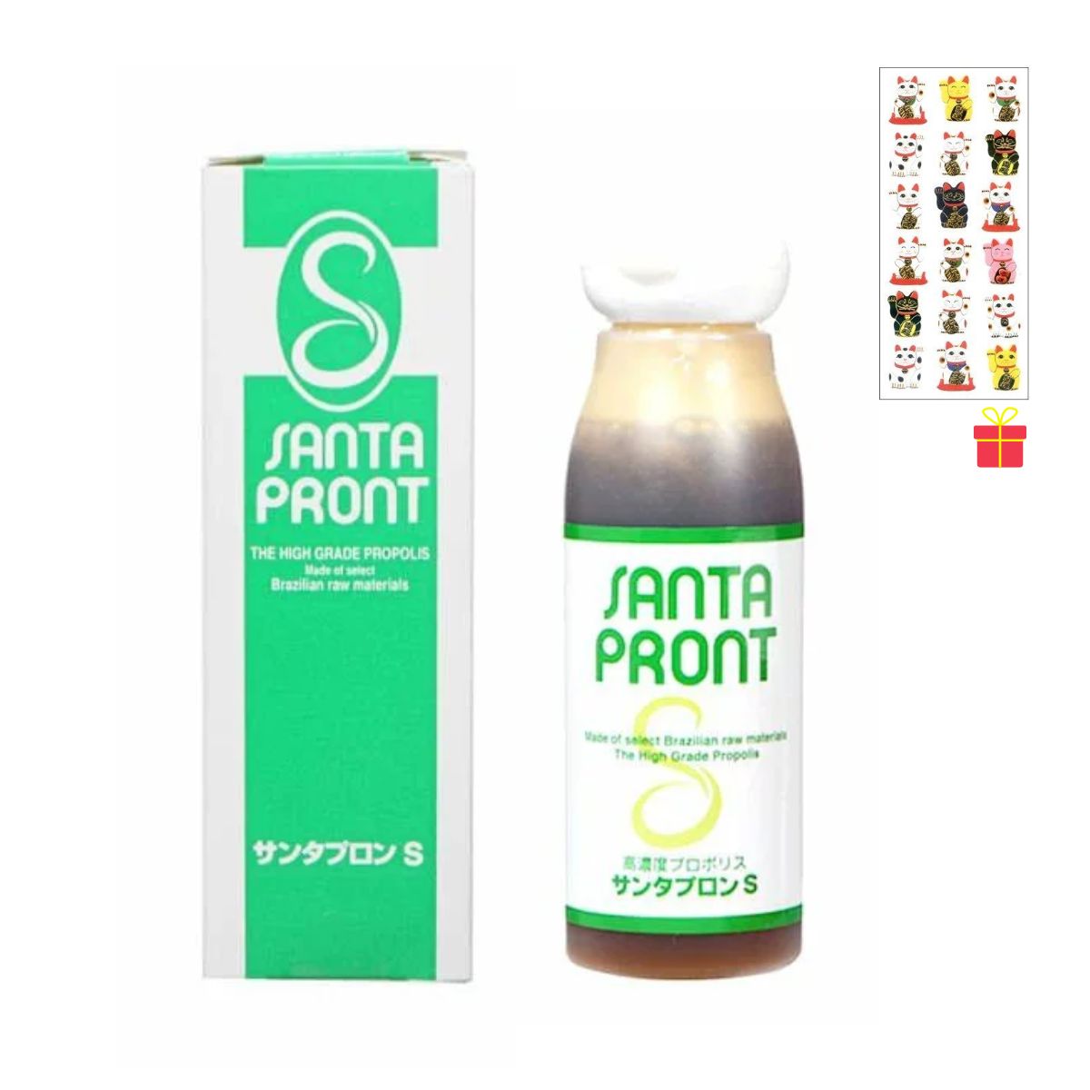 飲みやすい高品質プロポリス サンタプロンS 100cc【2個セット】 【金運招き猫シール付】ブラジル産 特許取得 天然 アミノ酸 ビタミン ミネラル 健康食品 サプリメント 栄養補助食品
