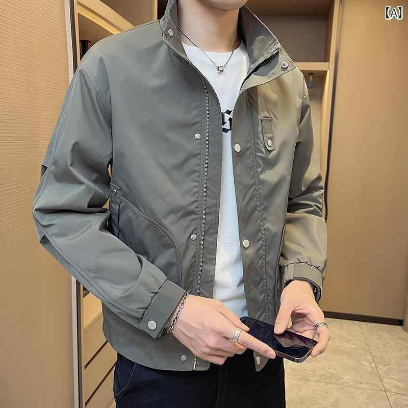 メンズ ファッション コート 春秋 トレンド カジュアル ワークウェア トップス スリム ショート スタンドカラー ジャケット