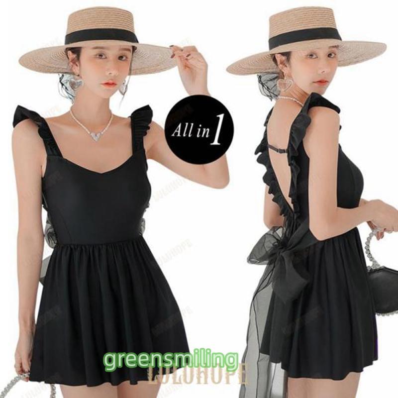 水着 レディース ワンピース オールインワン 体型カバー 可愛い 綺麗 大人 お洒落 夏 ビーチ 黒 トレンド 5,459円