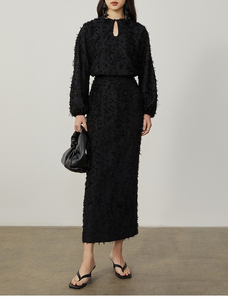 早い者勝ち セットアップ 2024秋 ラウンドネック 上着 ストレート 長袖 ロングスカート 肌にやさしい ギャザリング ブラウス