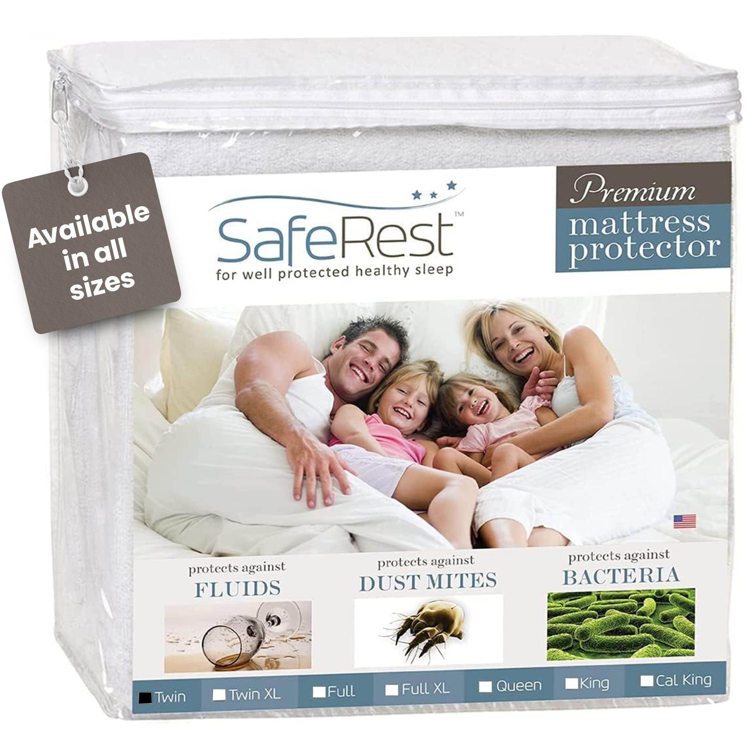 Twin Size SafeRest Premium Hypoallergenic Waterproof Mattress Protector - Vinyl Free